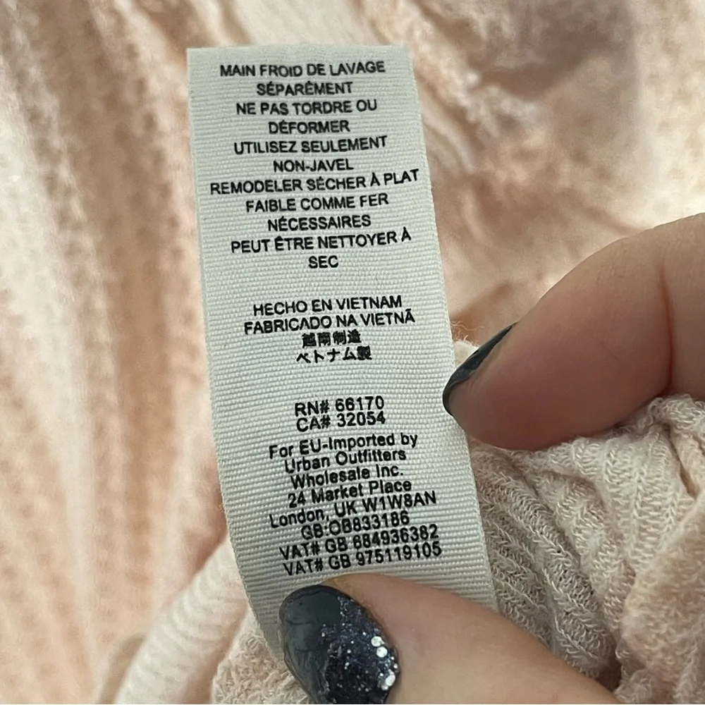 Free People Pale Pink Layered Waffle Long Sleeve Tee